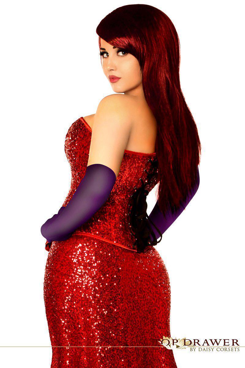 Stunning Miss Jessica Costume with Red Sequin Corset and Long Skirt