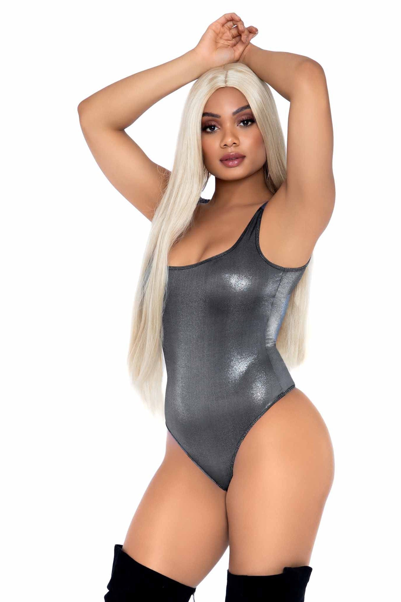 Sparkling Spandex Snap - Crotch Thong Style Bodysuit for Fashion - Forward Wear