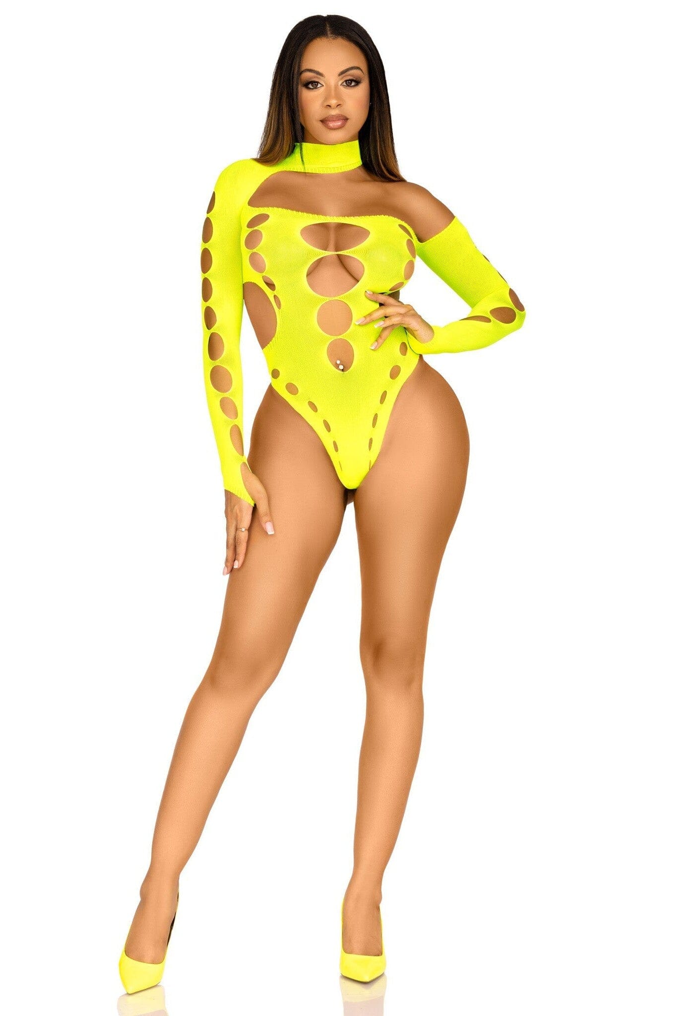 Fashionable Seamless Asymmetrical Cut - Out Thong Back Bodysuit for Trendy Wear