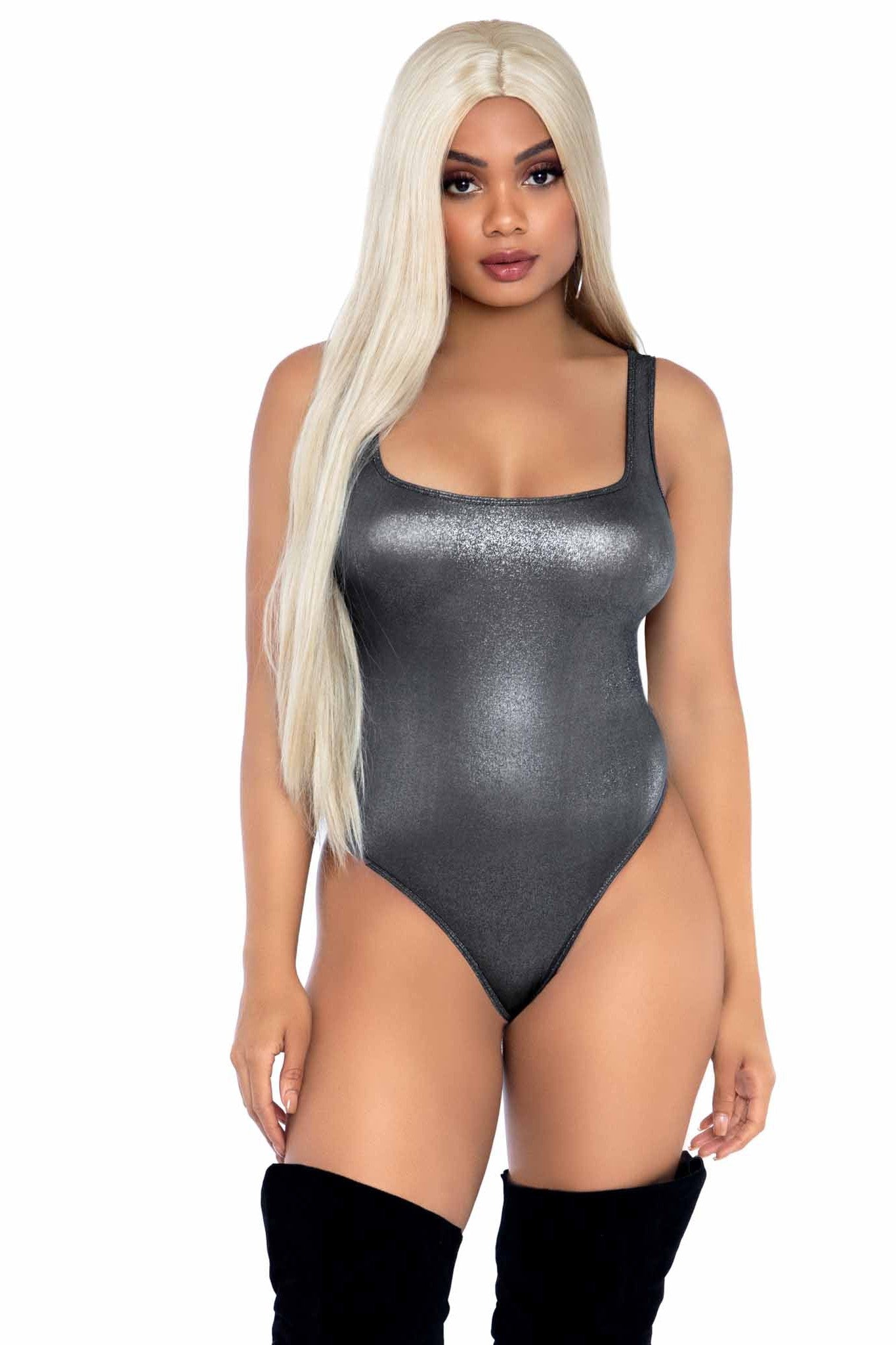 Sparkling Spandex Snap - Crotch Thong Style Bodysuit for Fashion - Forward Wear