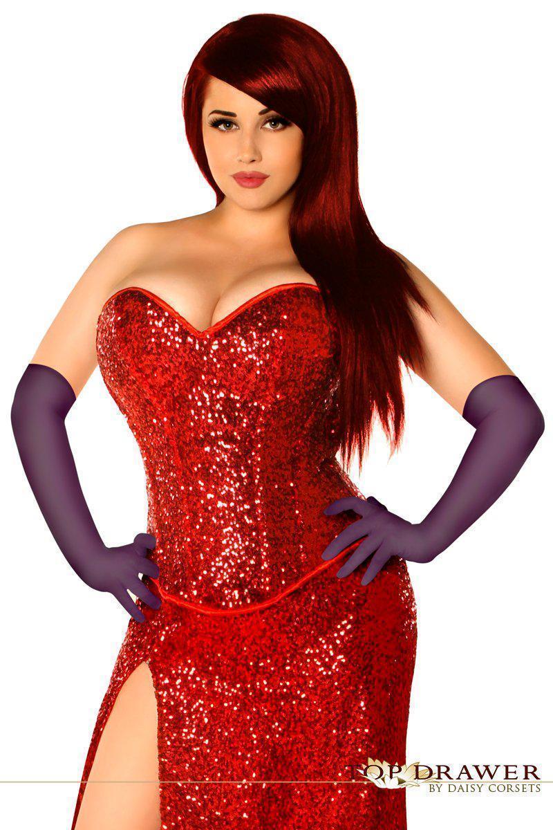 Stunning Miss Jessica Costume with Red Sequin Corset and Long Skirt