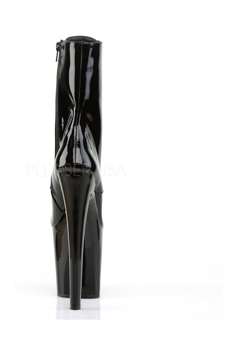 XTREME-1020 Black Patent Leather Ankle Platform Boots with Spike Heel