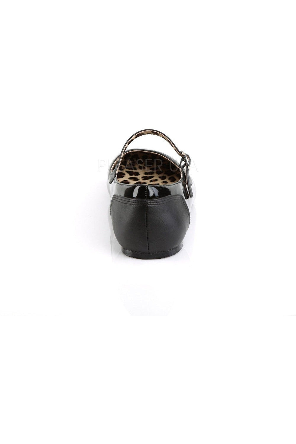 Stylish ANNA-02 Black Patent Flat Shoes with Cheetah Accent