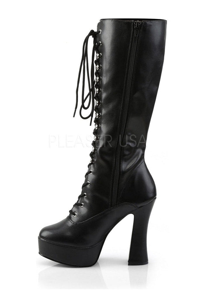 ELECTRA-2020 Black Faux Leather Knee-High Platform Boots
