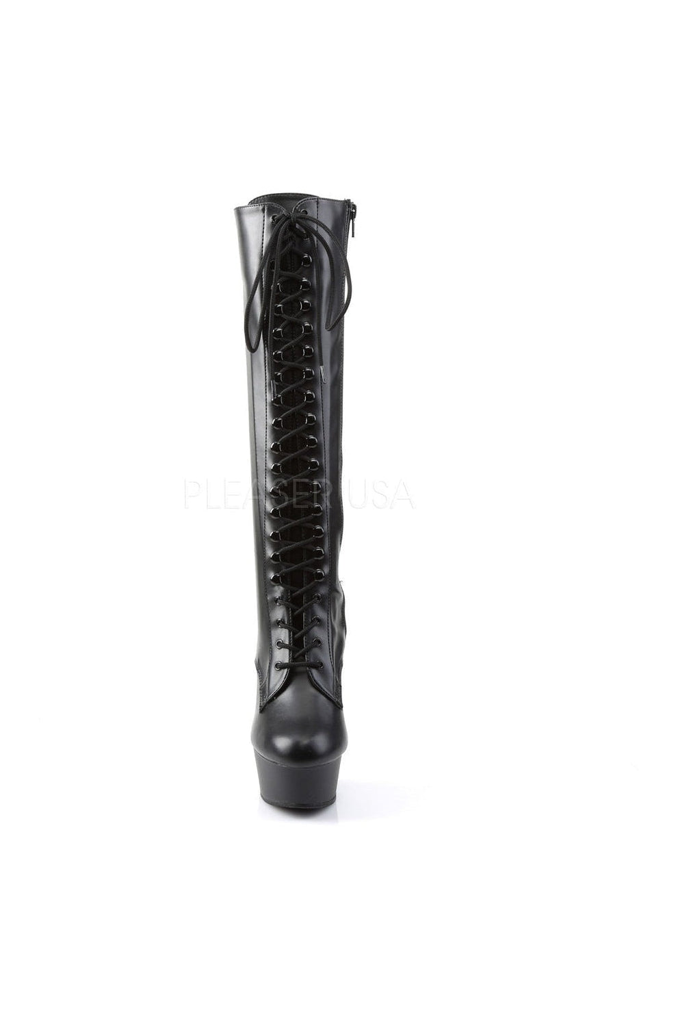 2023 DELIGHT Black Faux Leather Stretch Knee Platform Boots