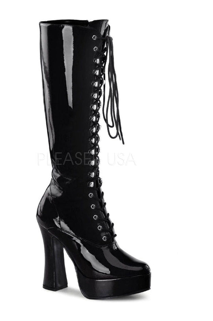 2020 ELECTRA Black Patent Platform Knee Boot with Stylish Lace Front