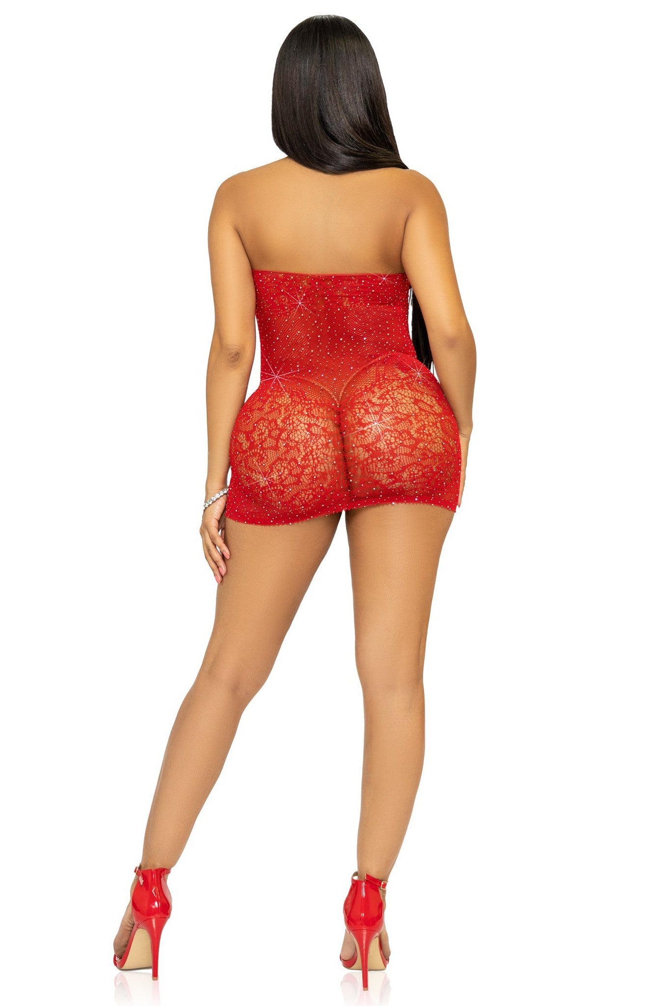 Gorgeous Rhinestone-Embellished Lace and Net Halter Style Mini Party Dress