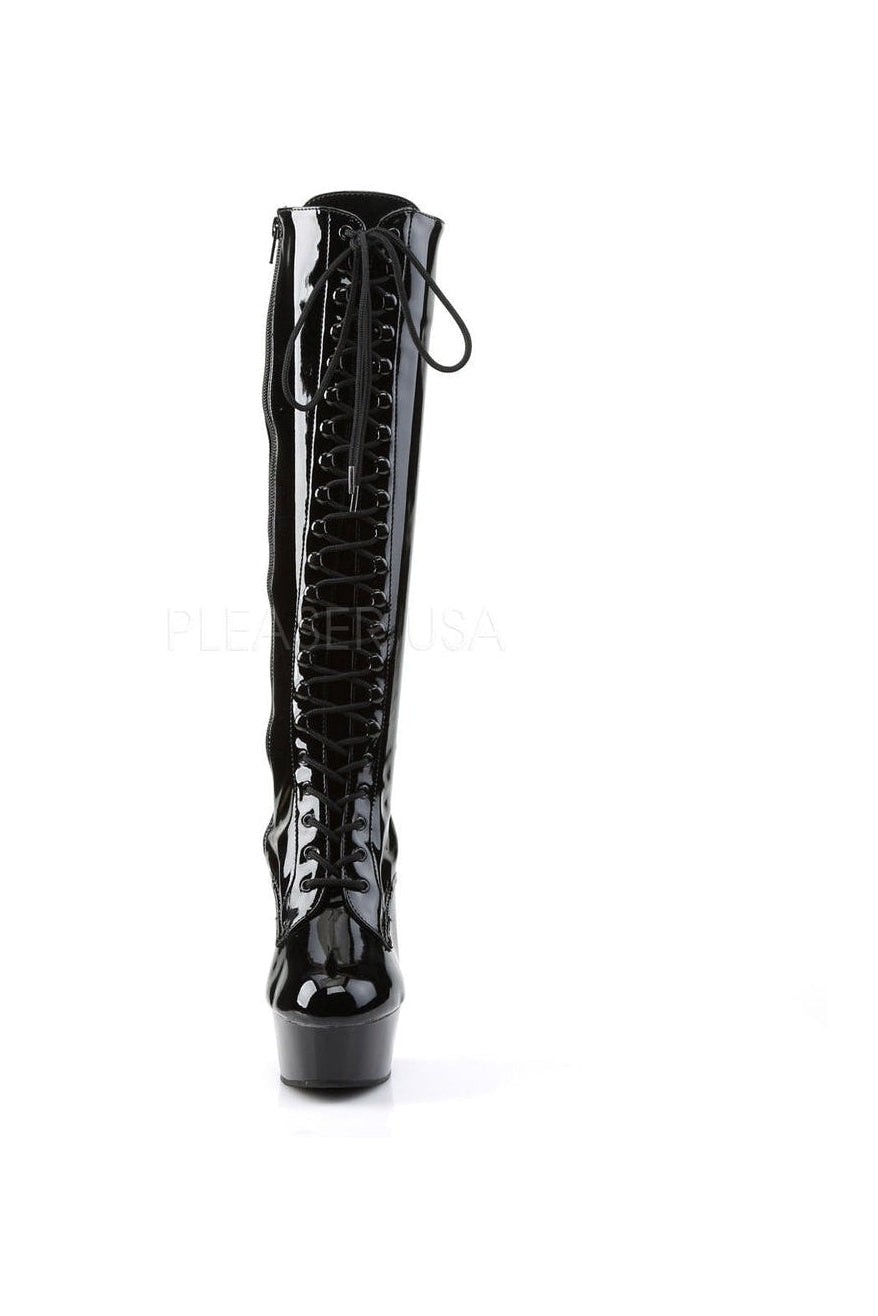 DELIGHT-2023 Black Patent Leather Platform Stretch Knee High Stiletto Heel Boots