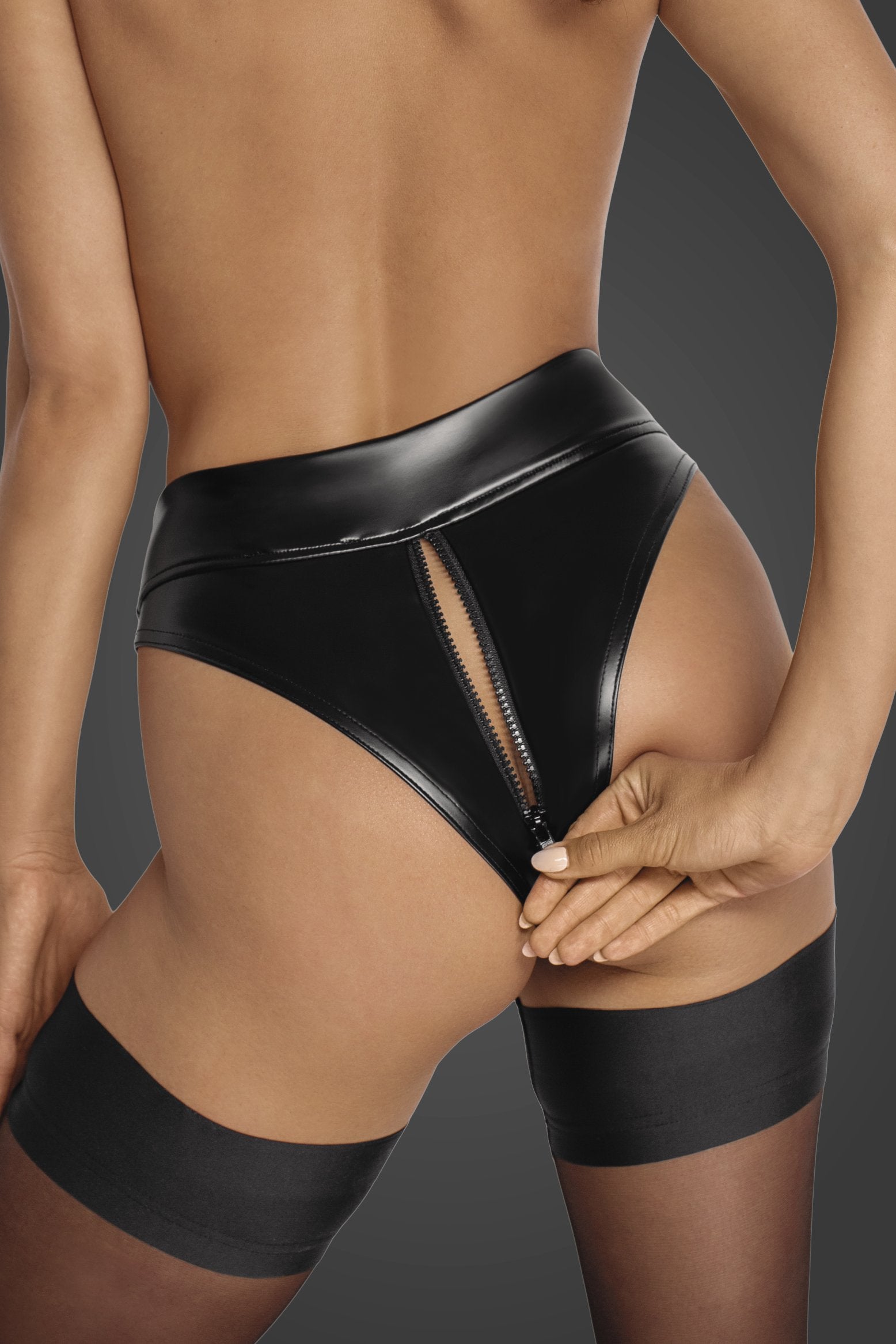 High Waisted Power Wet Look Two-Way Zippered Women's Panties