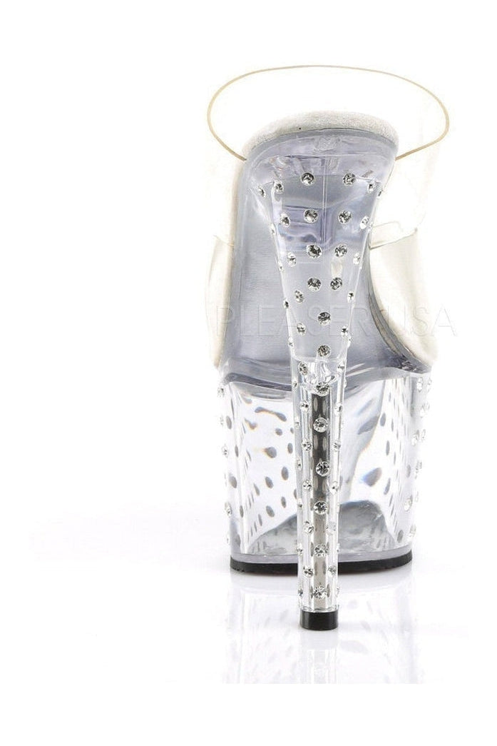 STARDUST-702 Clear Vinyl Platform Slide Sandals with Rhinestone Studded Platform