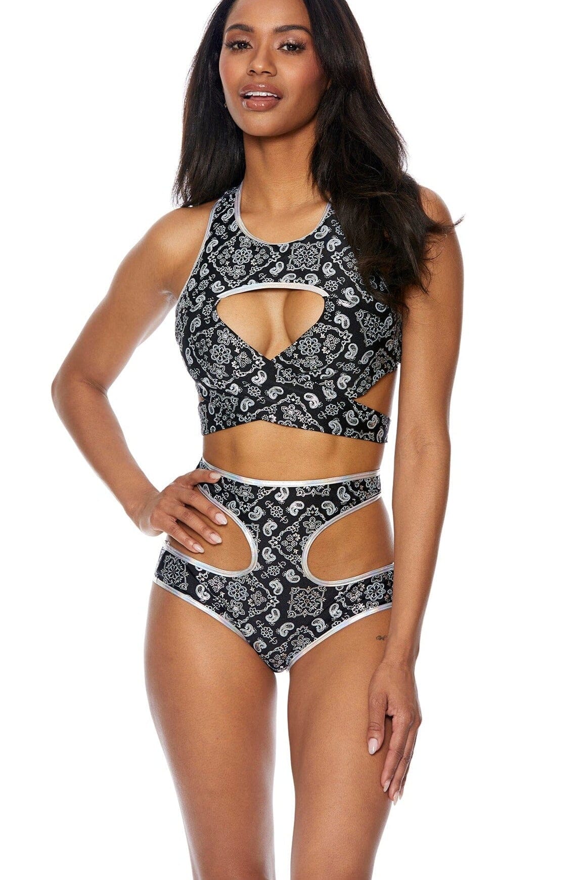 Two Piece Paisley Bandana Style Handkerchief Set for Swimwear and Dancewear