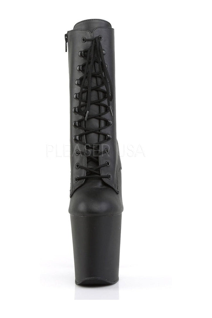 Black Faux Leather XTREME-1020 Platform Ankle Boots with Spike Heel