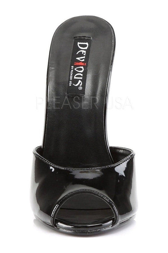 Stylish Black Patent DOMINA - 101 Peep - Toe Mule with 6 - inch Heel