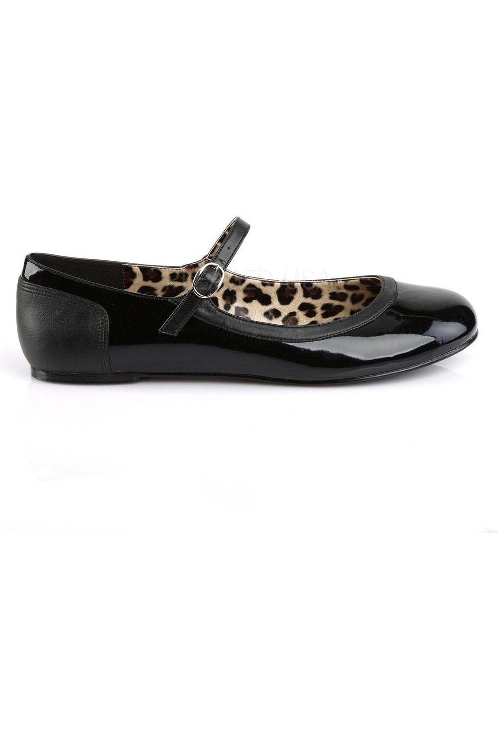 Stylish ANNA-02 Black Patent Flat Shoes with Cheetah Accent