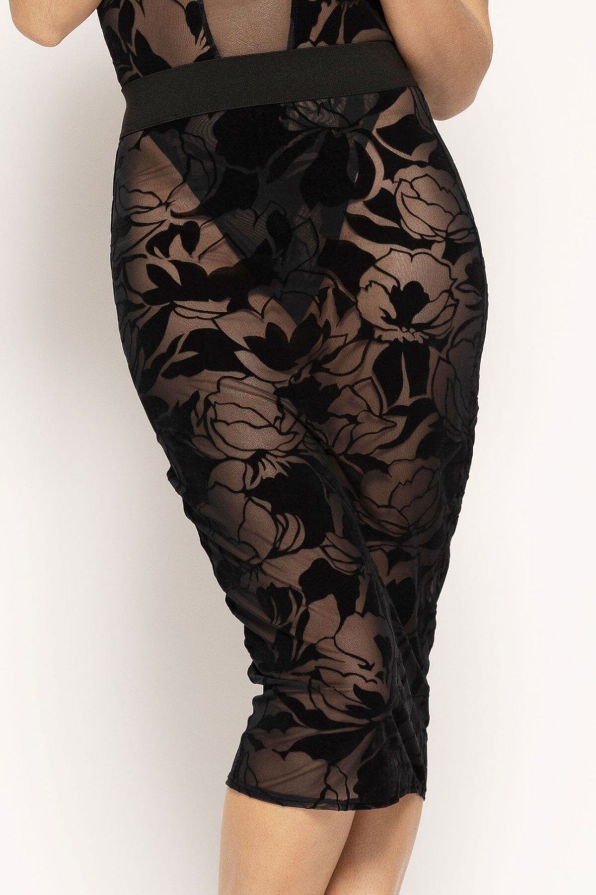 Stylish Cassy Black Mesh Polyamide-Elastane Skirt by Les P'tites Folies