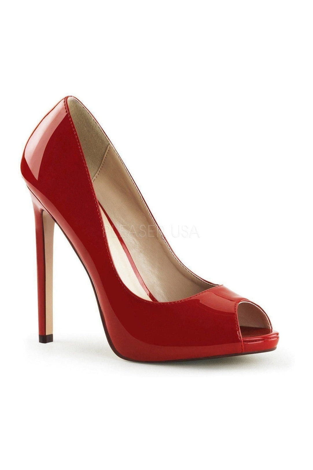 Stylish Red Patent 42 Sexy Peep Toe Pump with Stiletto Heel