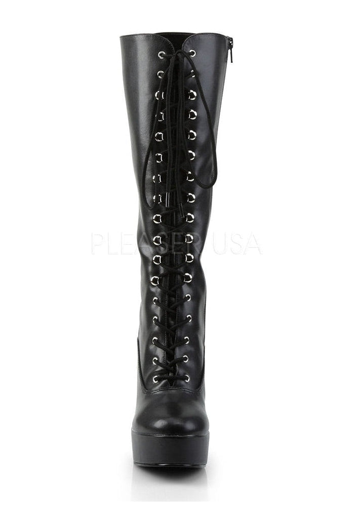 ELECTRA-2020 Black Faux Leather Knee-High Platform Boots