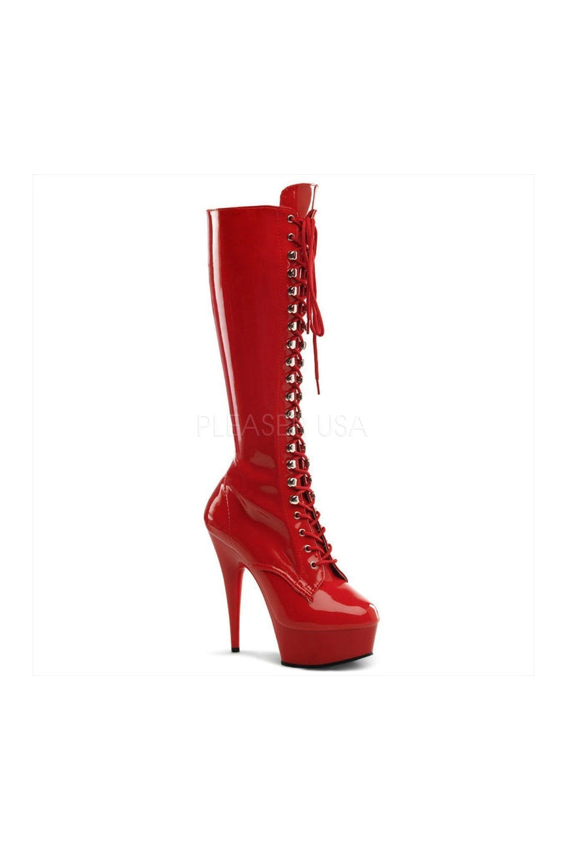 2023 DELIGHT Red Patent Leather Platform Stretch Knee High Stiletto Heel Boots