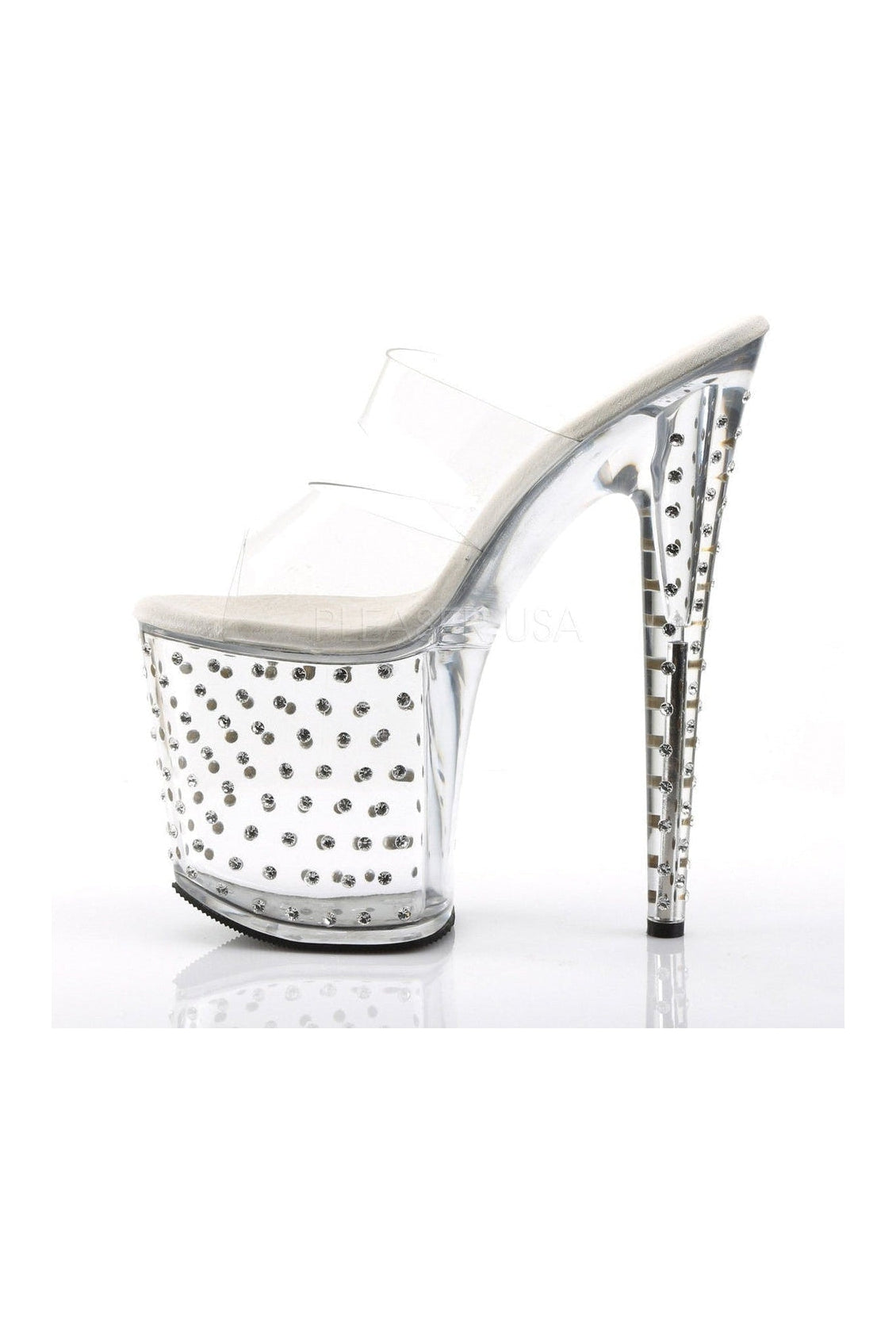 STARDUST-802 Clear Vinyl Platform Slide Sandals with Rhinestones