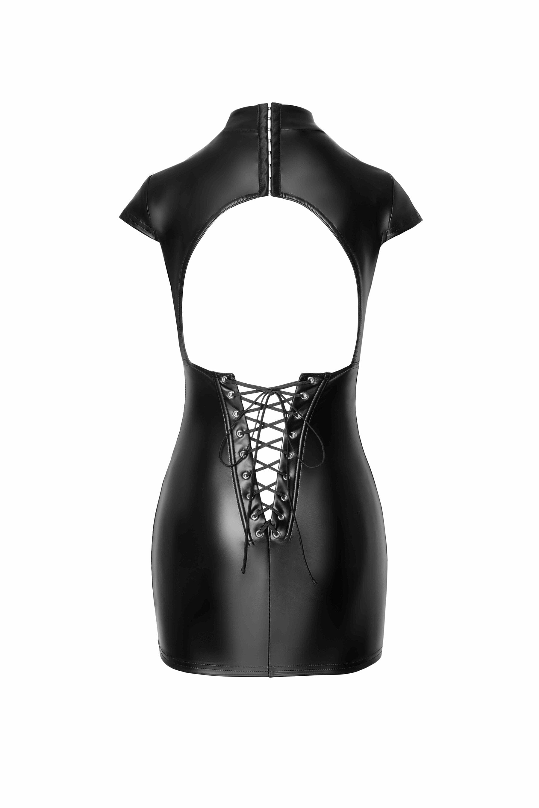 Noir Handmade Fantasy Wet - Look Mini Dress for Women with Back Lace - Up Design