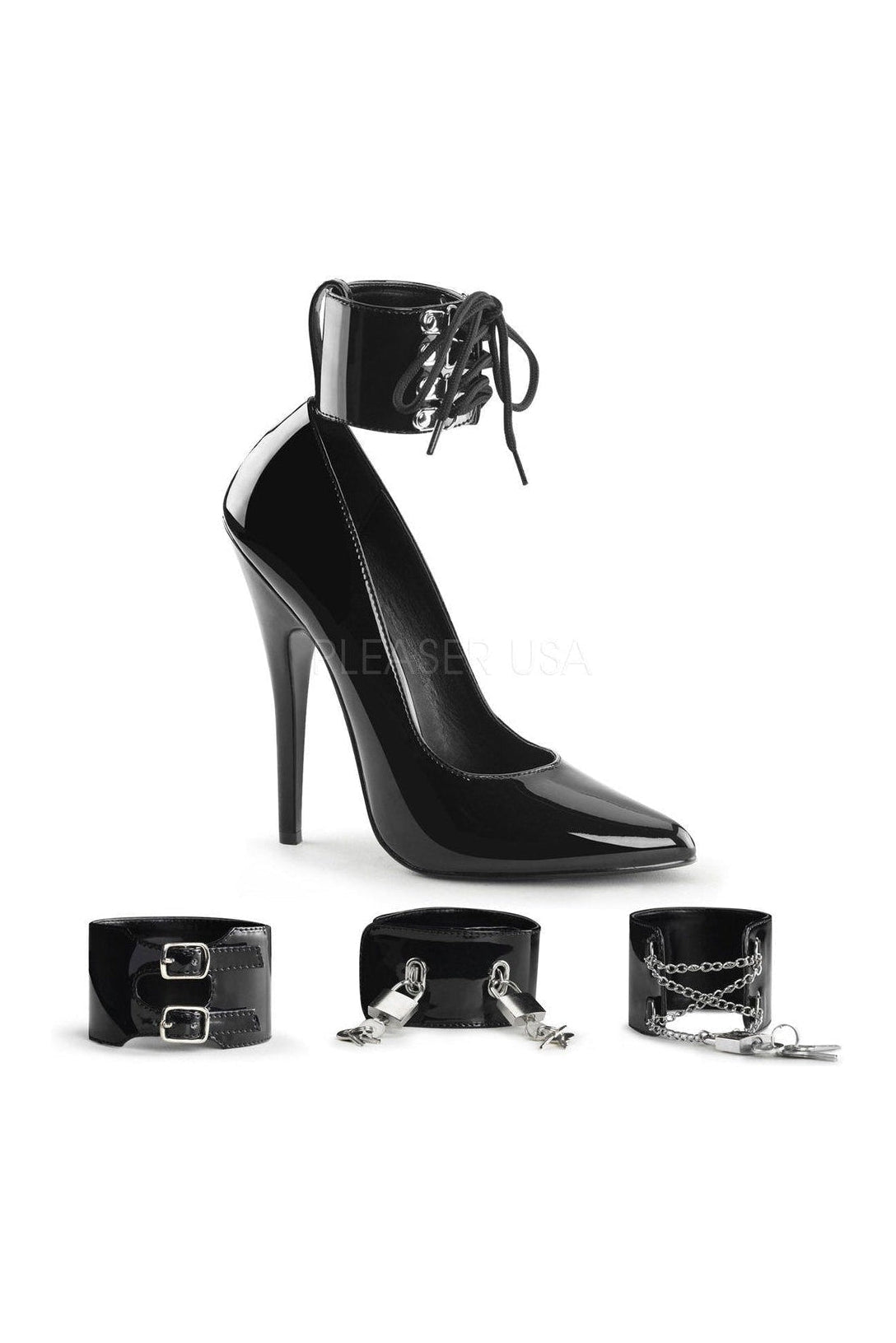 Stylish DOMINA-434 Black Patent High Heel Pump Shoes with Interchangeable Ankle Cuffs