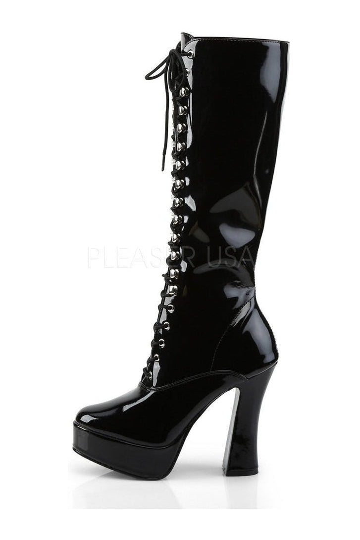 2020 ELECTRA Black Patent Platform Knee Boot with Stylish Lace Front