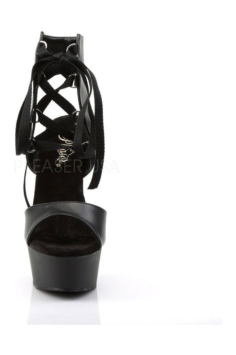 Black Faux Leather DELIGHT-600-14 Platform Sandals with Stiletto Heel