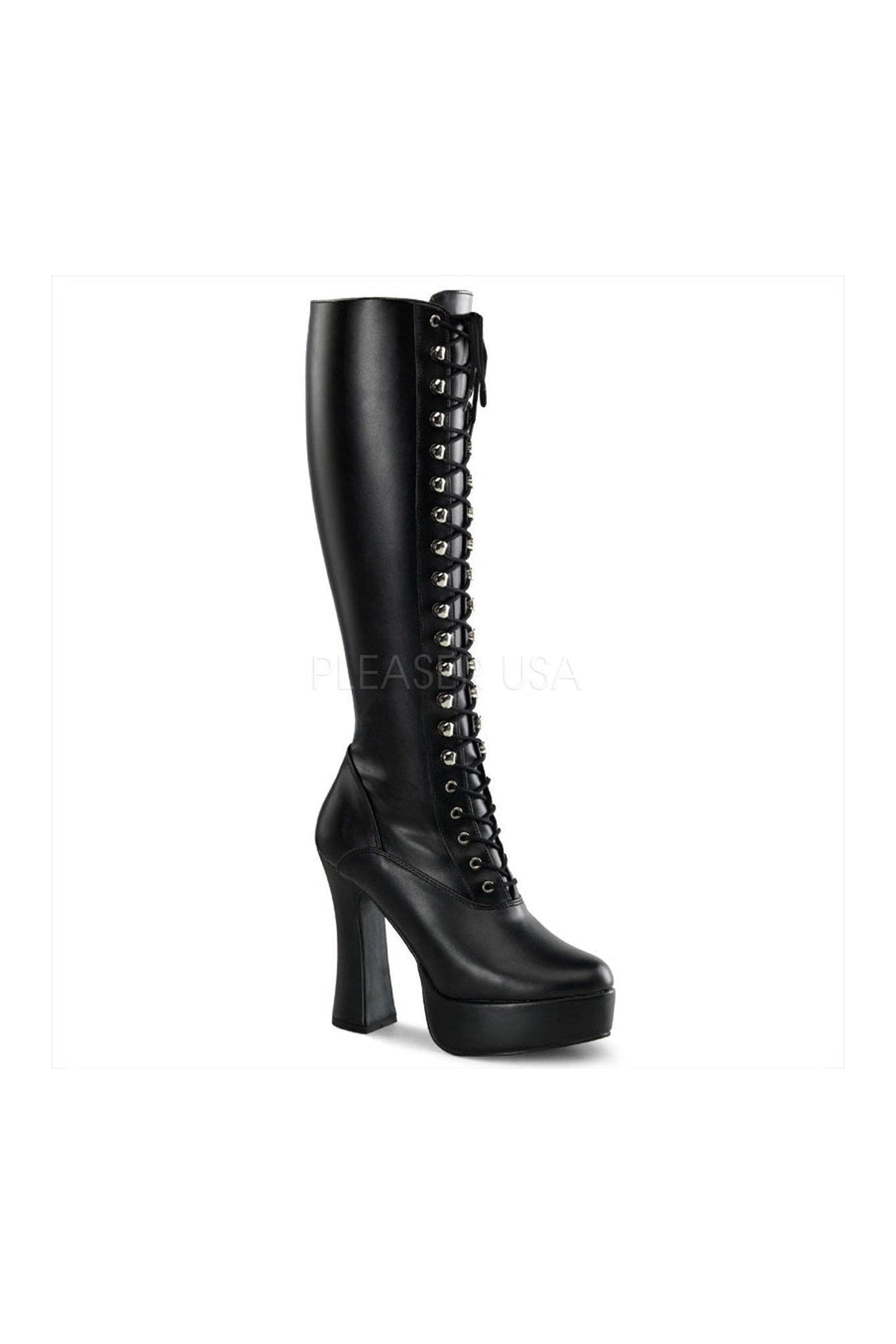 2023 ELECTRA Black Faux Leather Platform Knee Boots with Stylish Design