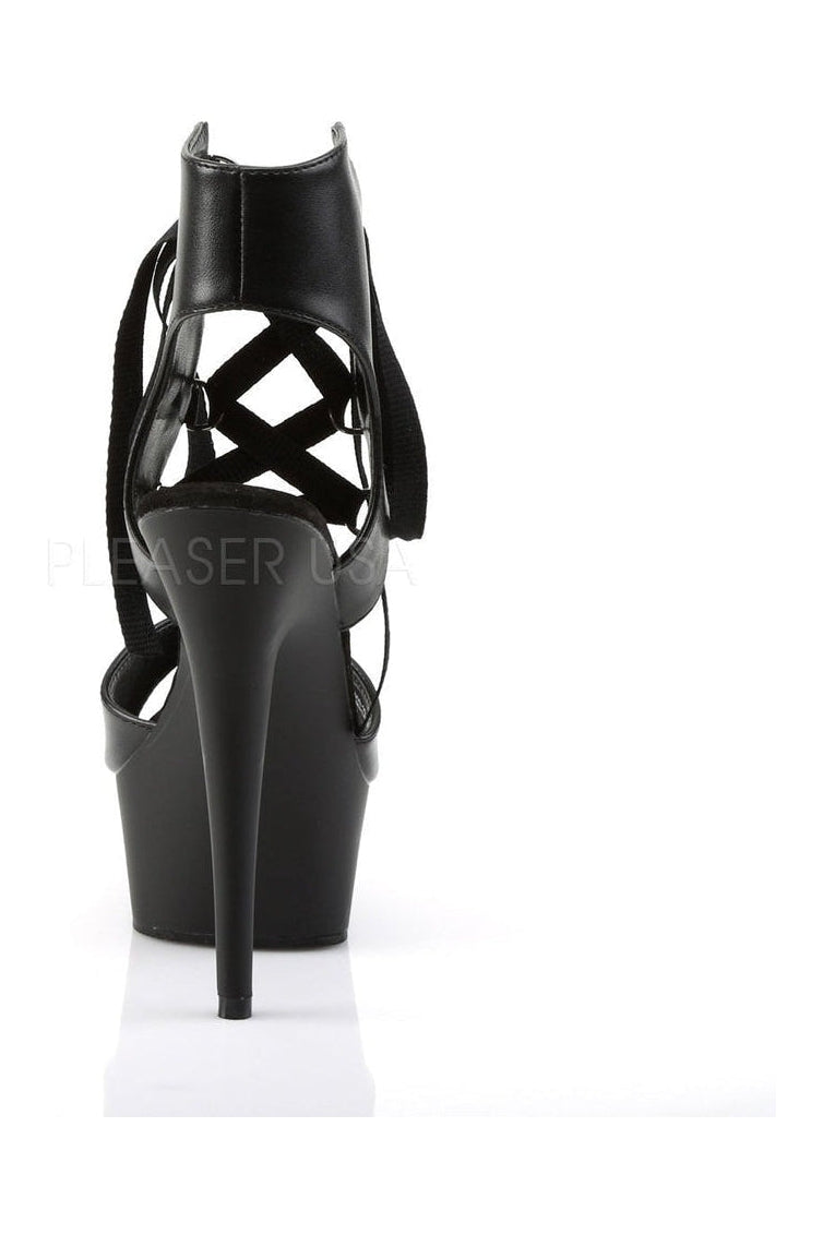 Black Faux Leather DELIGHT-600-14 Platform Sandals with Stiletto Heel