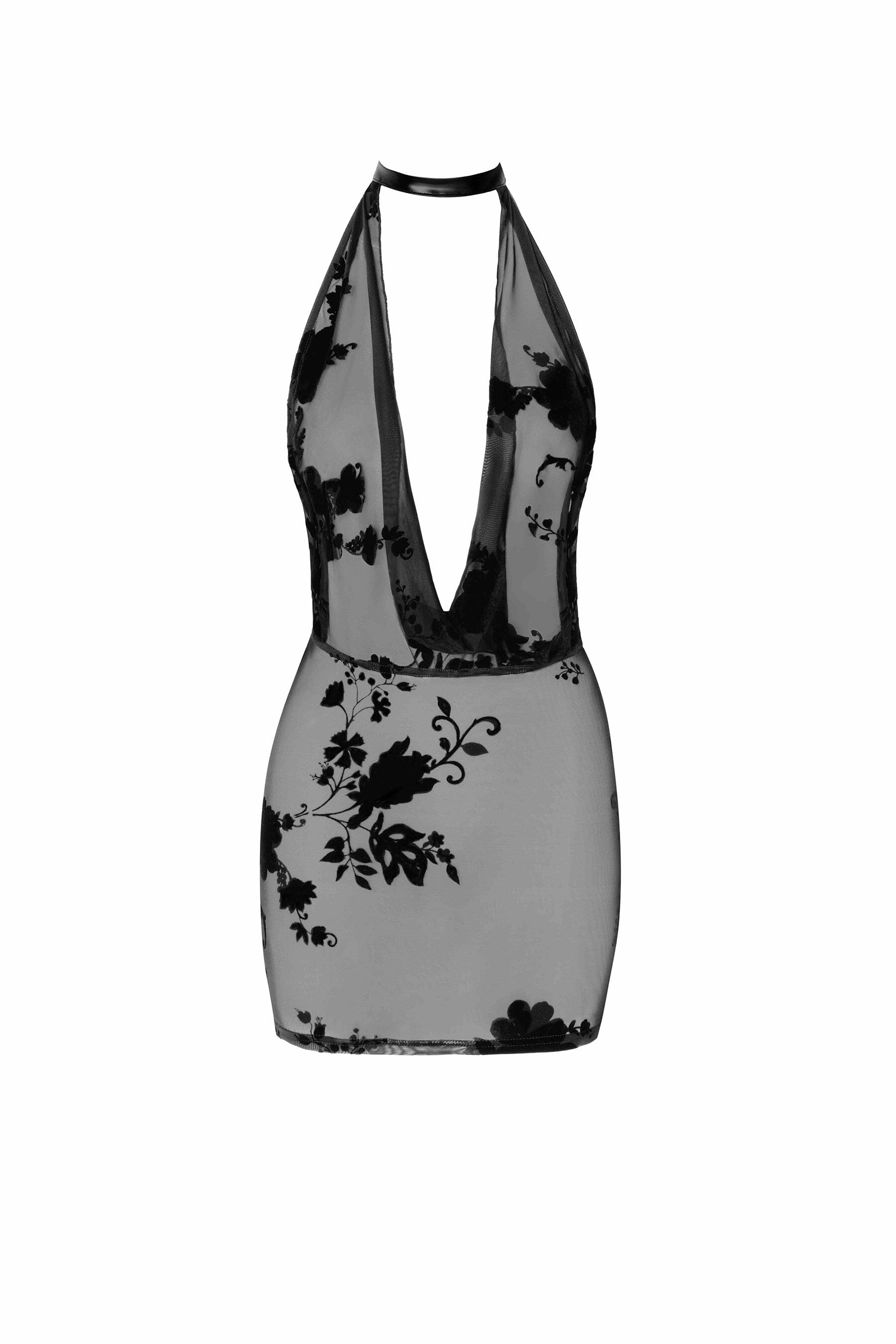Noir Handmade Mythos Mini Flocked Mesh Dress with Glamorous Jewelry - Style Rhinestone Chain