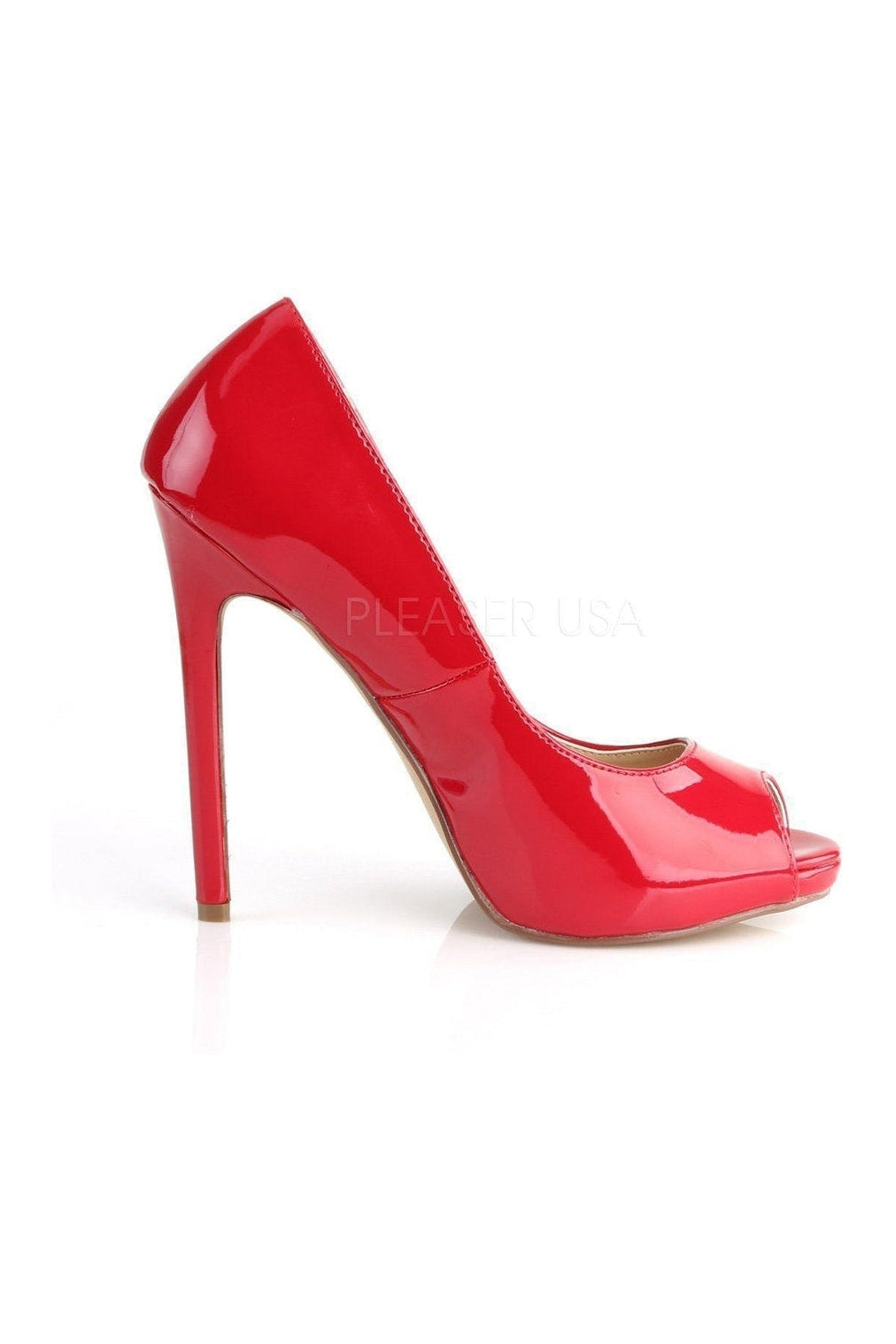 Stylish Red Patent 42 Sexy Peep Toe Pump with Stiletto Heel