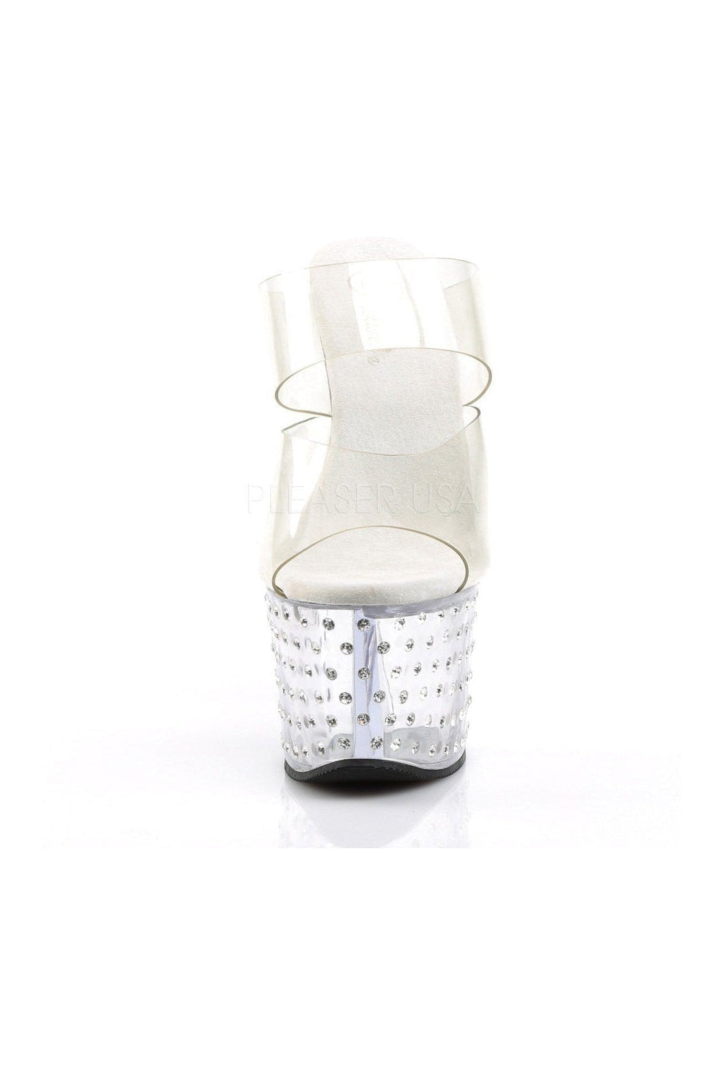 STARDUST-702 Clear Vinyl Platform Slide Sandals with Rhinestone Studded Platform