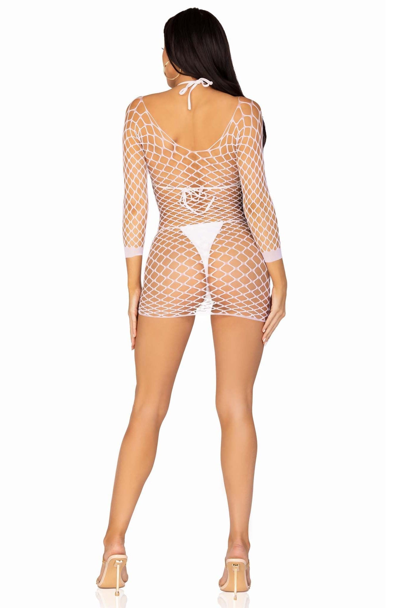 Stylish Fence Net Long-Sleeved Mini Women's Dress for Fashionable Outings