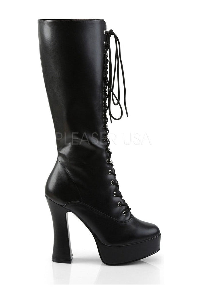 ELECTRA-2020 Black Faux Leather Knee-High Platform Boots