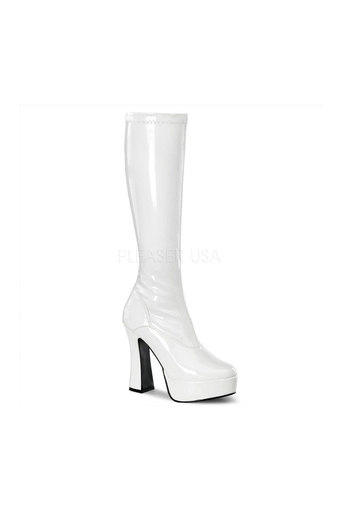 White Patent ELECTRA-2000Z Platform Knee-High Boots with Stack Heel