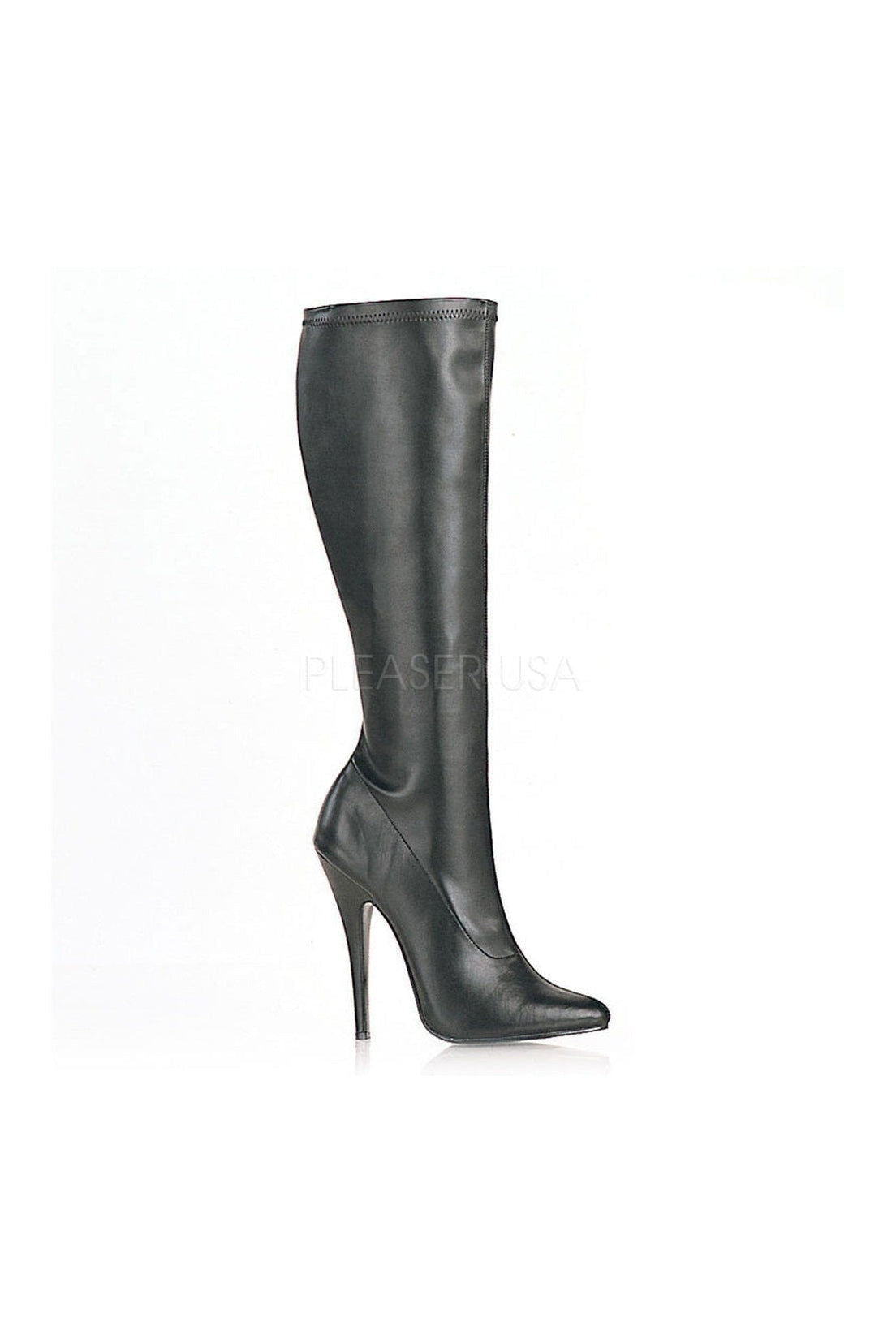 DOMINA-2000 Black Faux Leather Stretch Knee High Boots for Stylish Wear