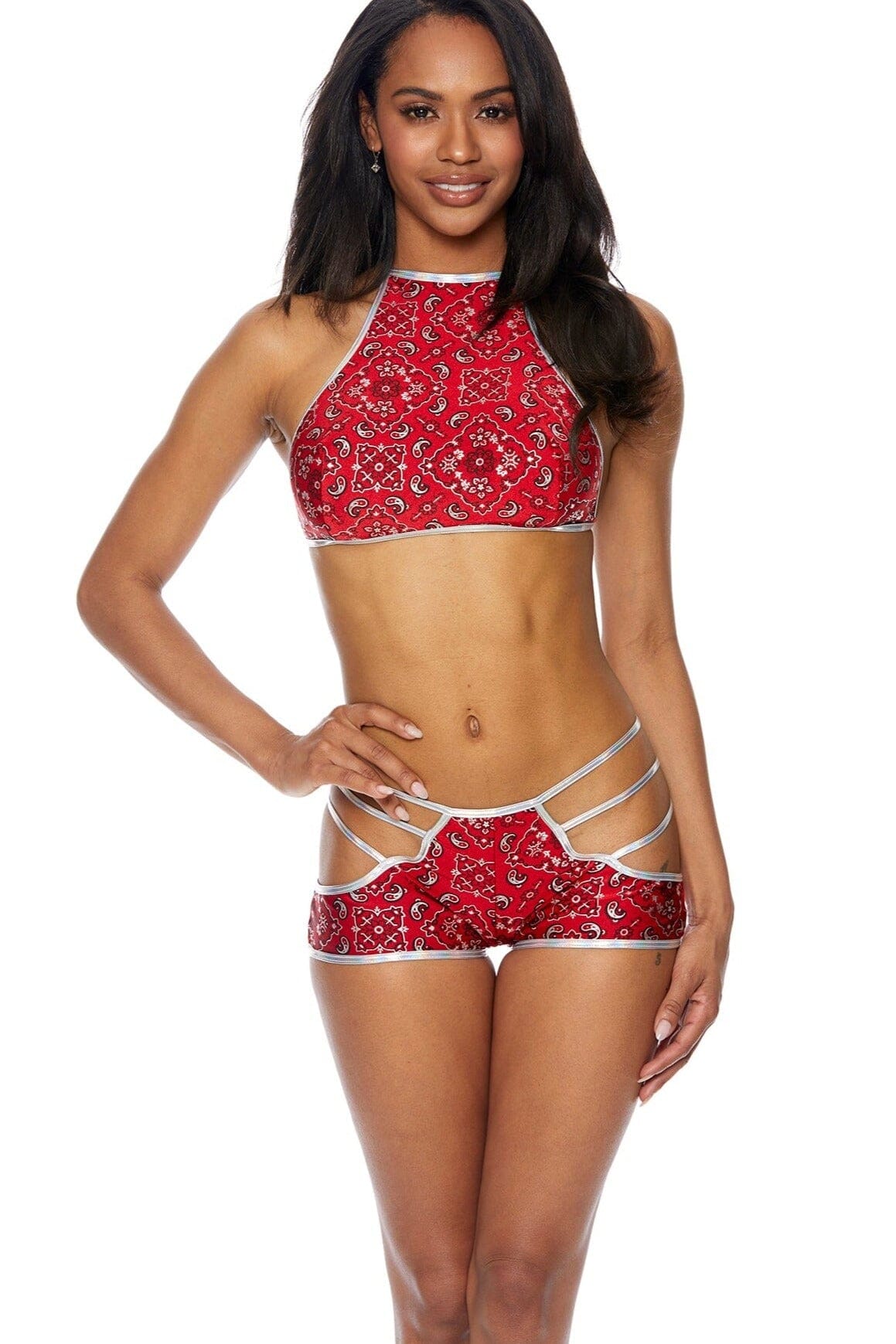 Stylish Strappy Two-Piece Paisley Bandana Set with Big Cut-Outs