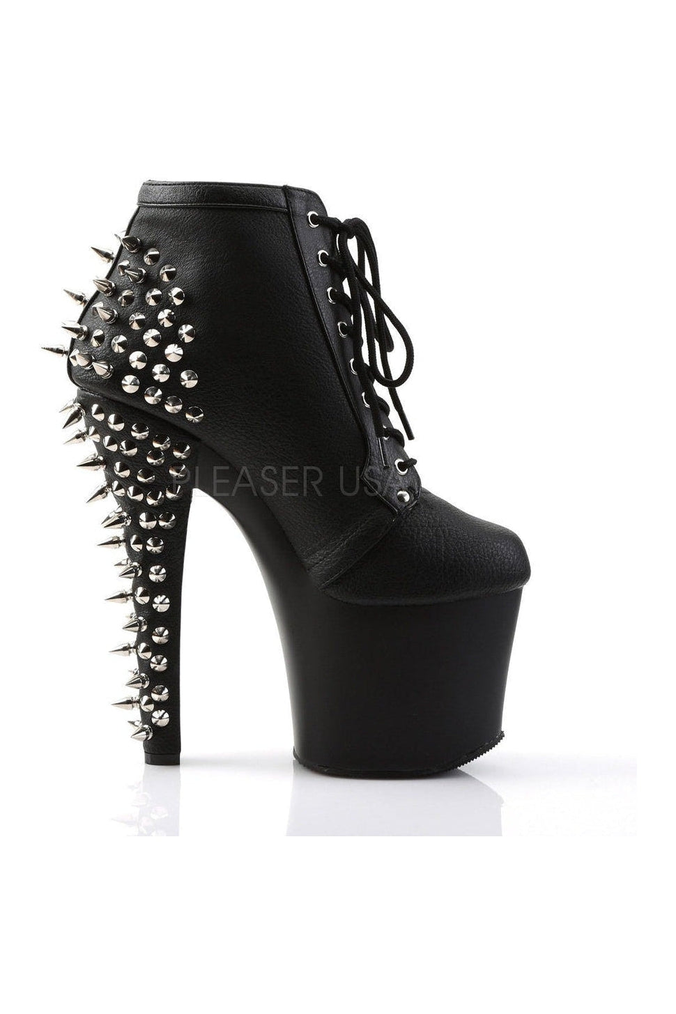FEARLE700-28 Black Faux Leather Platform Lace-up Ankle Boot