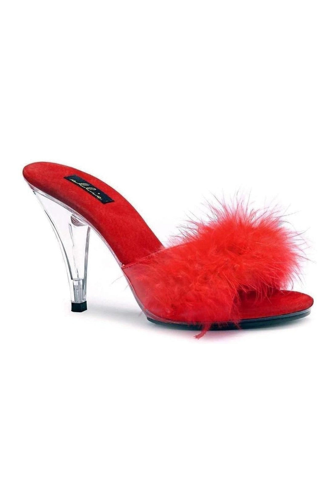 405-SASHA Imported Red Patent Leather Marabou Heel Slippers