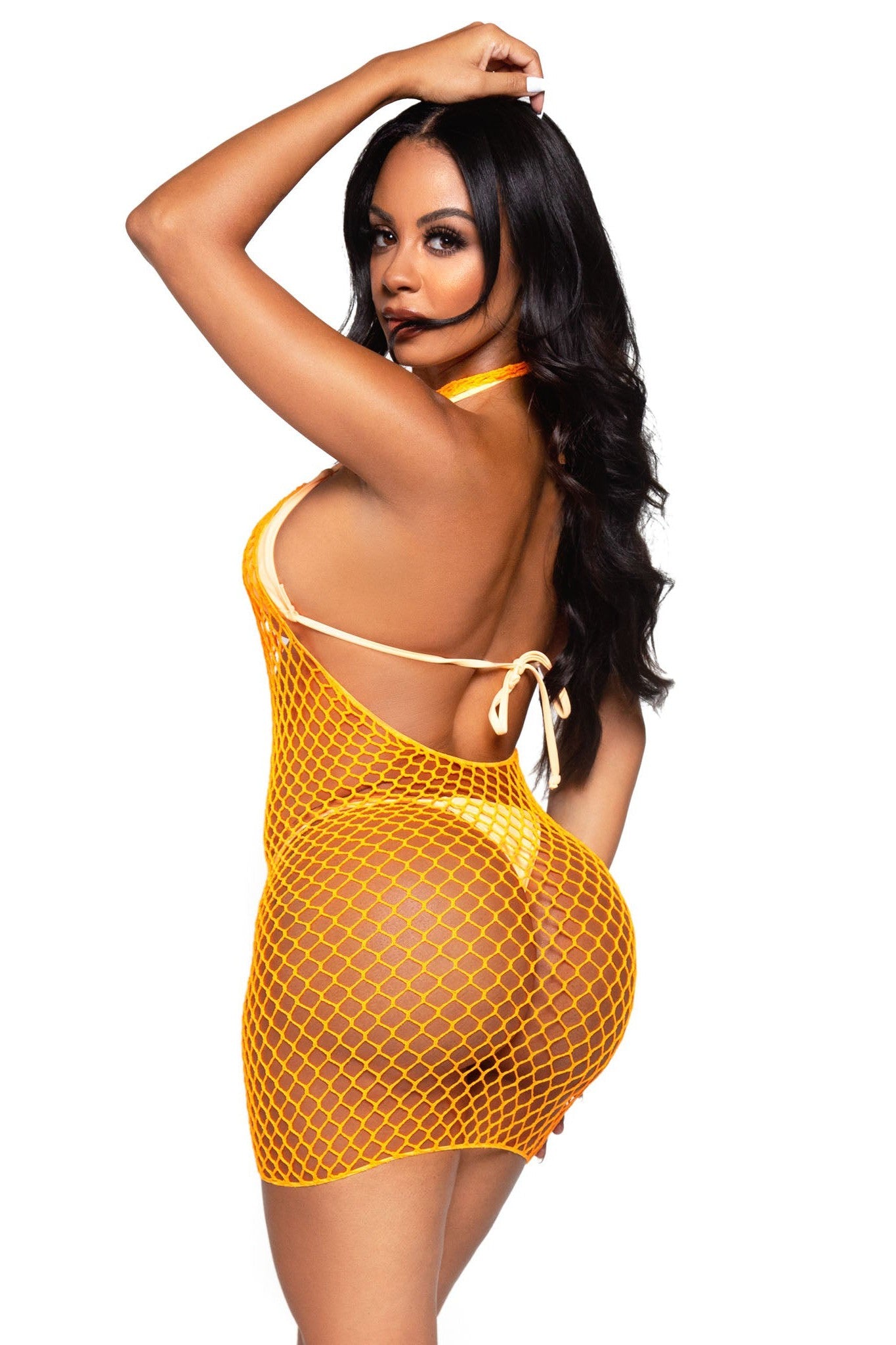 Fashionable Woven Net Twisted Halter Mini Dress by Leg Avenue