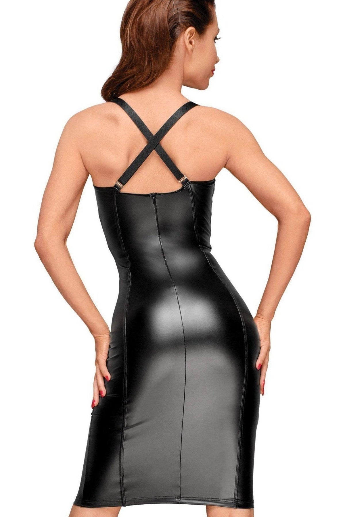 Fashionable Long Fitted Women's Dress Featuring Chequered Design and Adjustable Halter Straps