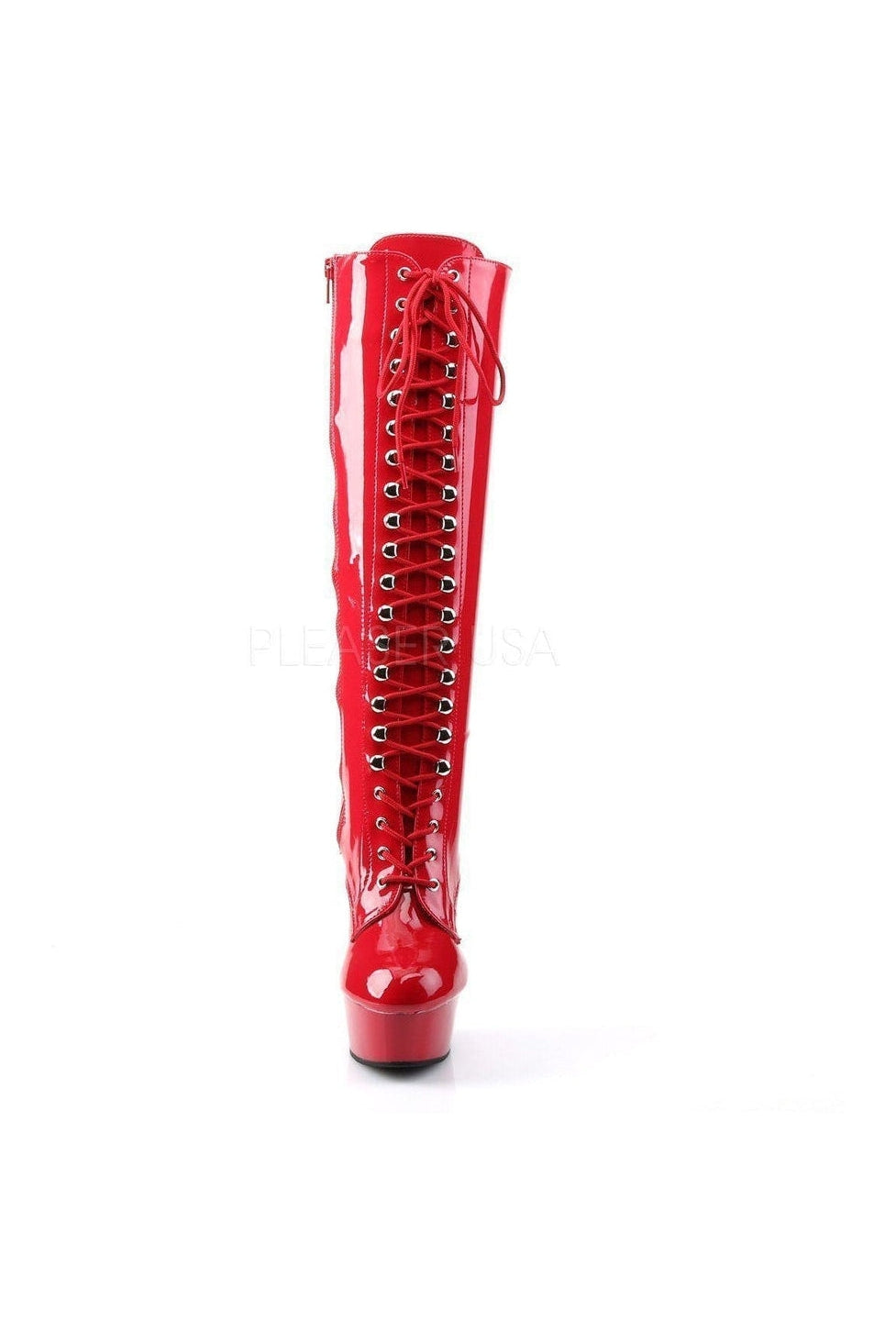 2023 DELIGHT Red Patent Leather Platform Stretch Knee High Stiletto Heel Boots