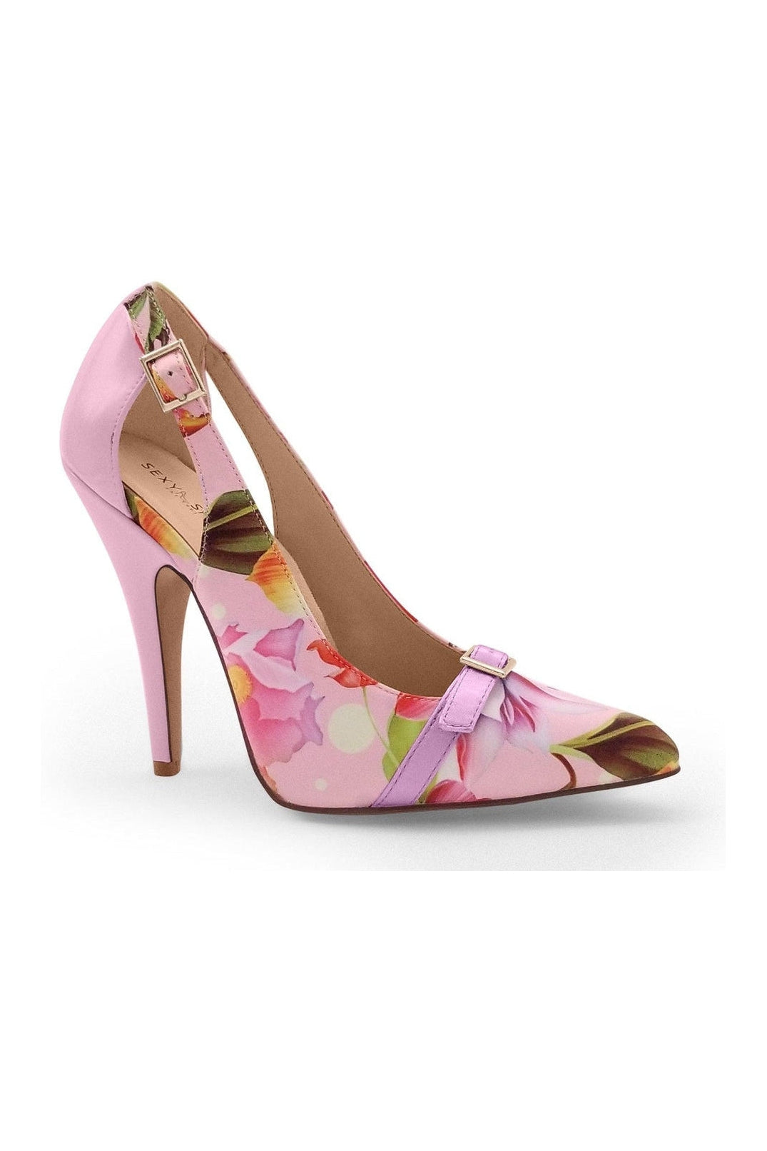 Stylish Women's Flirty Floral Patterned Pump Shoes with Buckle Decoration