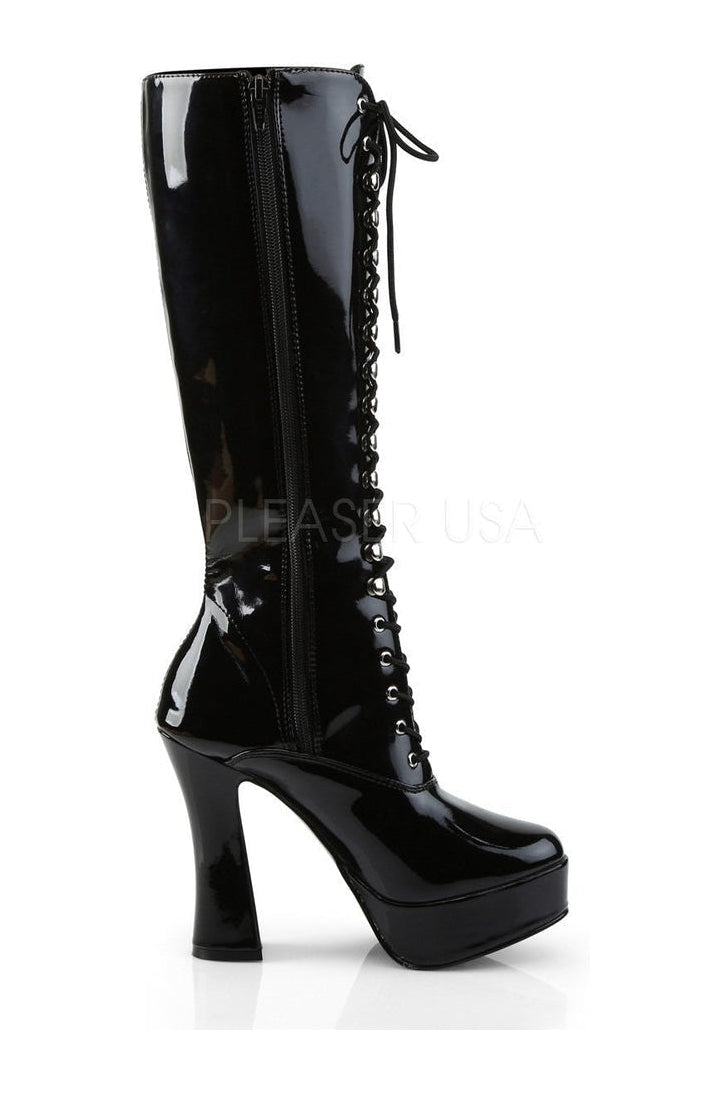 2020 ELECTRA Black Patent Platform Knee Boot with Stylish Lace Front