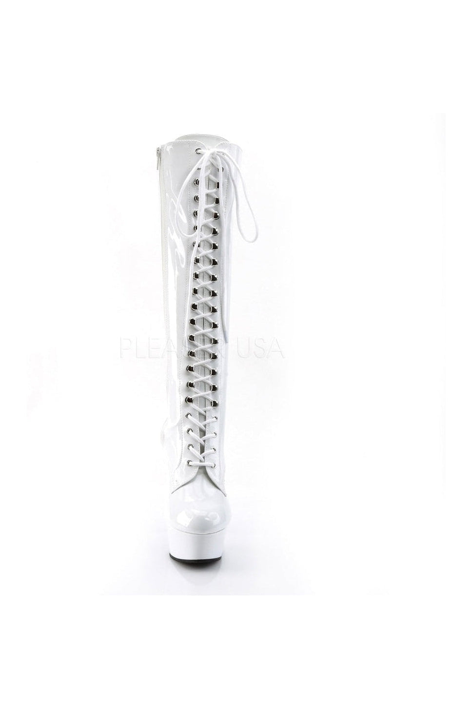 2023 White Patent DELIGHT Platform Stretch Knee Boot