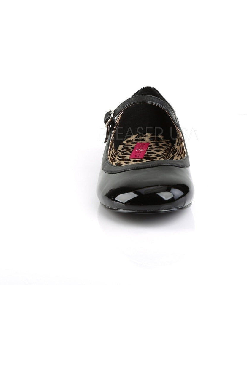 Stylish ANNA-02 Black Patent Flat Shoes with Cheetah Accent