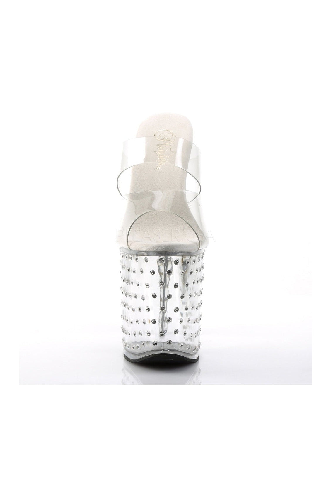 STARDUST-802 Clear Vinyl Platform Slide Sandals with Rhinestones