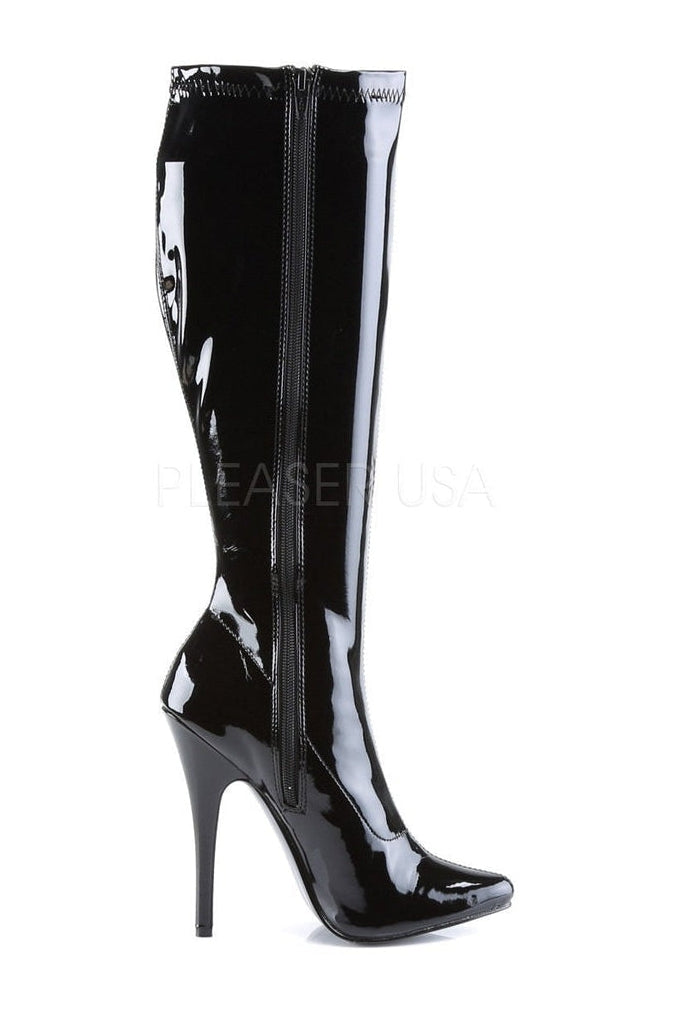 Black Patent Leather DOMINA - 2000 Knee - High Stretch Boots for Stylish Wear