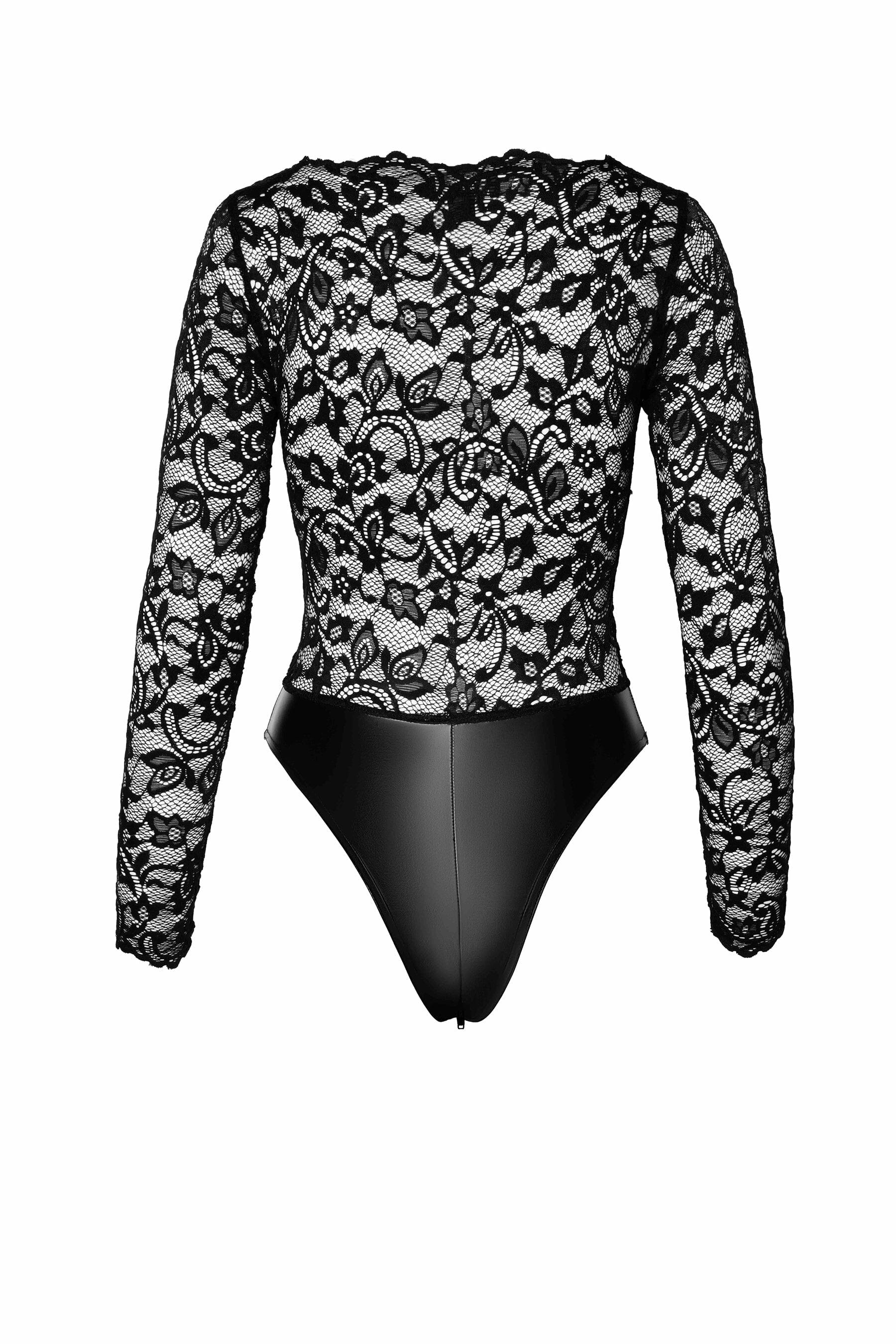 Alluring Lace and Wetlook Psyche Bodysuit for a Curvy Look