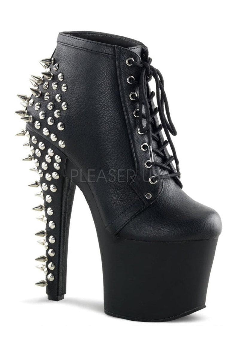 FEARLE700-28 Black Faux Leather Platform Lace-up Ankle Boot